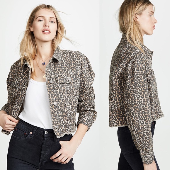 FREE PEOPLE Cheetah Print Denim Jacket